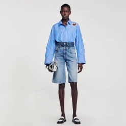 Sandro Paris Saias E Shorts-Bermuda Jeans Com Cintura Dupla