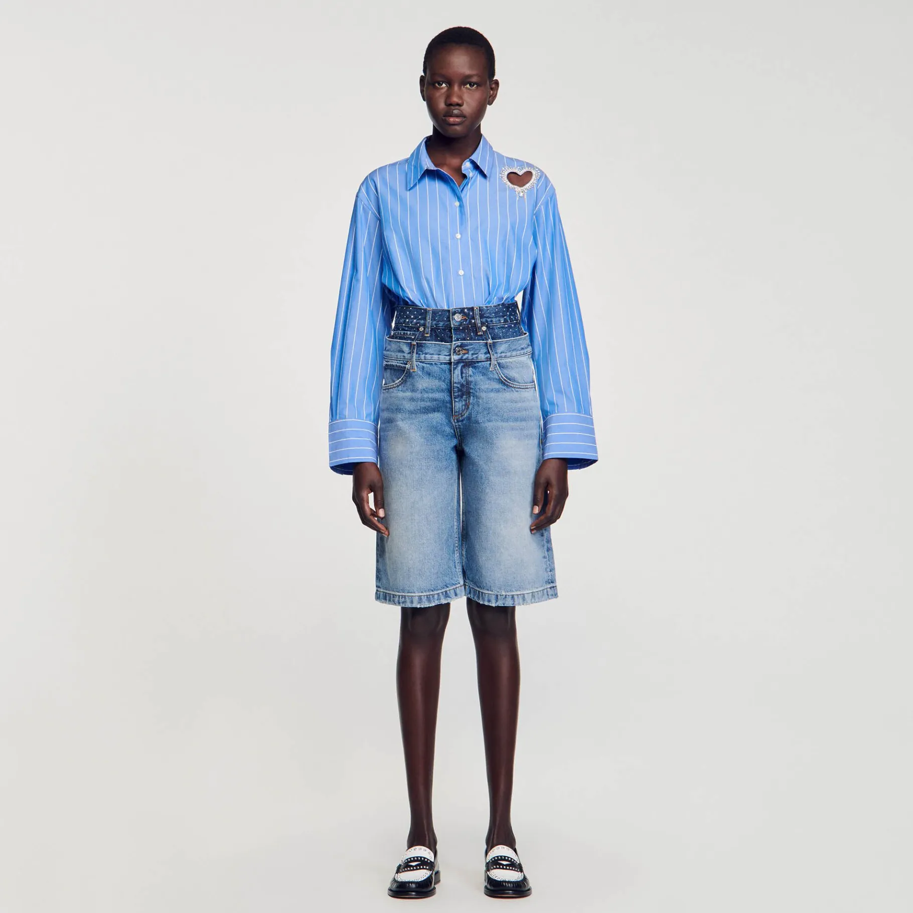 Sandro Paris Saias E Shorts-Bermuda Jeans Com Cintura Dupla