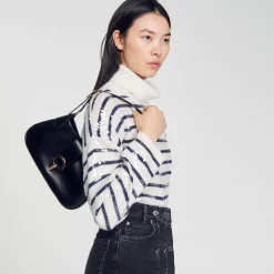 Sandro Paris Bolsas De Ombro-Bolsa Baguete De Couro Certificada