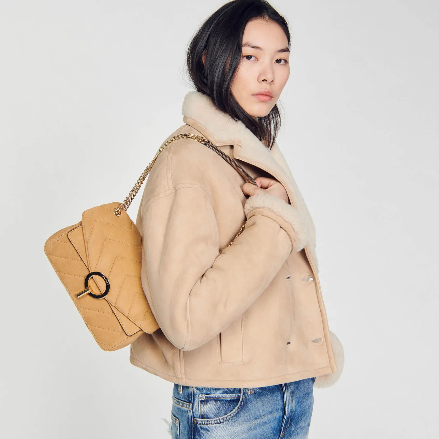 Sandro Paris Bolsas De Ombro-Bolsa De Camurca Yza