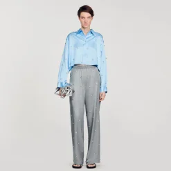 Sandro Paris Conjuntos-Calça De Linho Com Detalhe De Strass