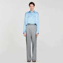 Sandro Paris Conjuntos-Calça De Linho Com Detalhe De Strass