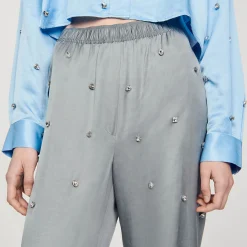 Sandro Paris Conjuntos-Calça De Linho Com Detalhe De Strass