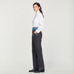 Sandro Paris Vaqueiros-Calça Jeans Cintura Dupla Bicolor