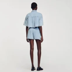 Sandro Paris Saias E Shorts-Calça Jeans Curta Larga Com Strass