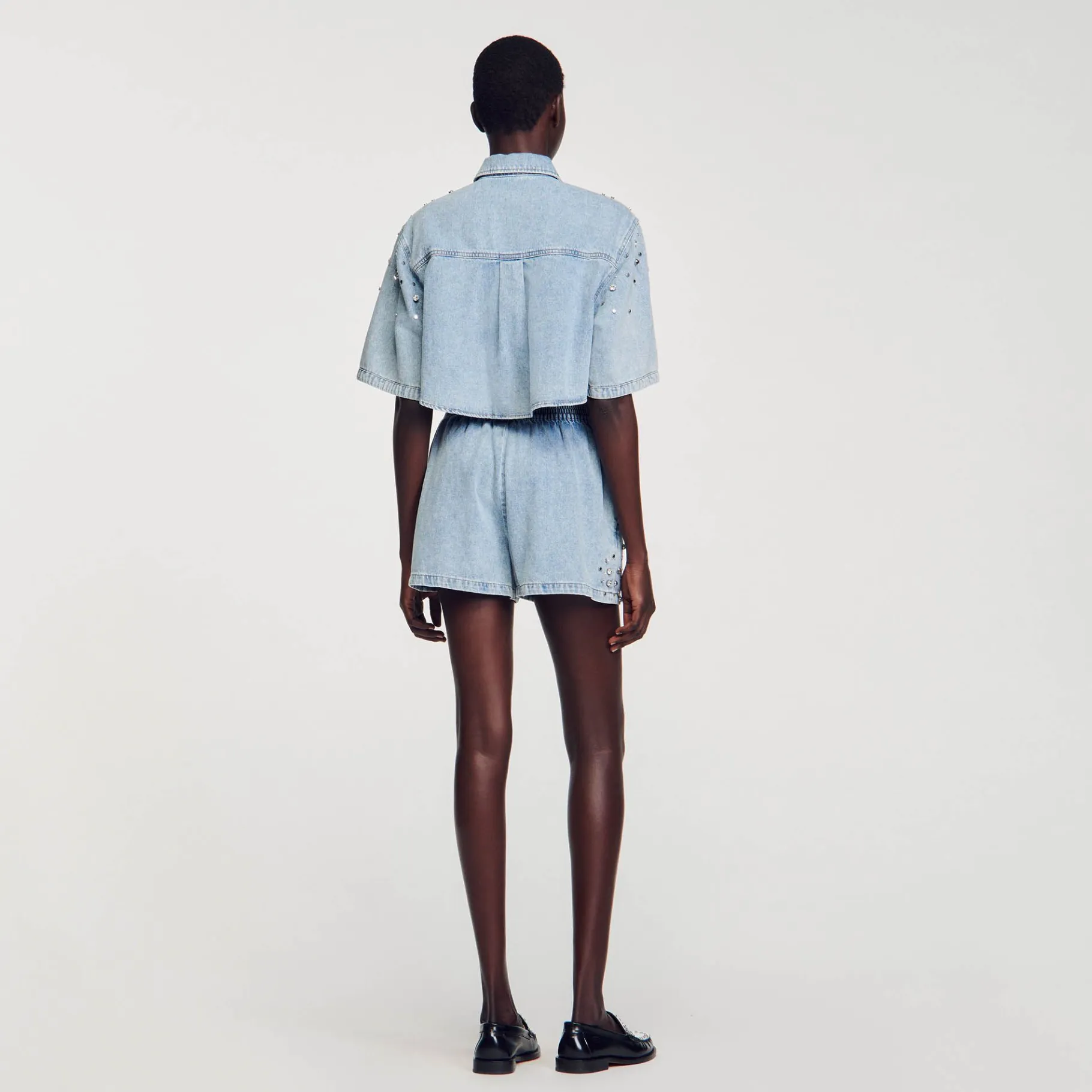 Sandro Paris Saias E Shorts-Calça Jeans Curta Larga Com Strass