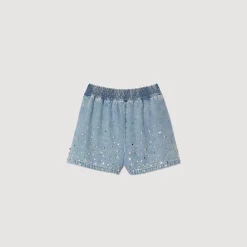 Sandro Paris Saias E Shorts-Calça Jeans Curta Larga Com Strass