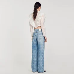 Sandro Paris Vaqueiros-Calça Jeans Larga Com Coracoes De Strass