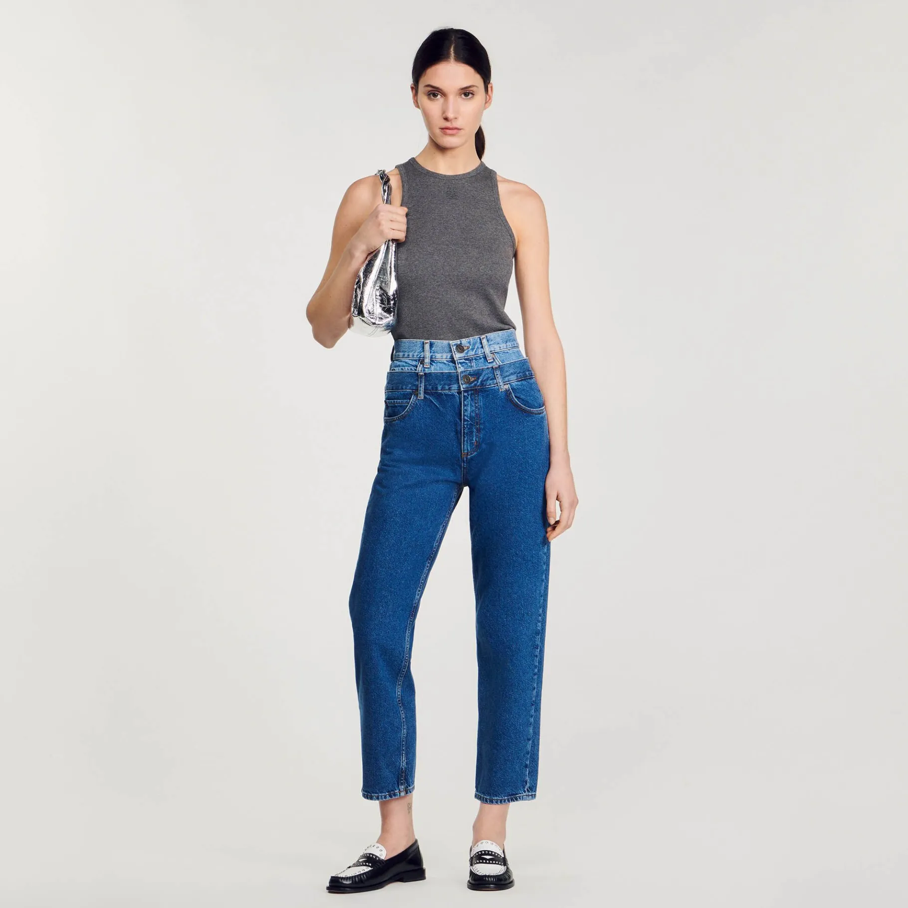 Sandro Paris Vaqueiros-Calça Jeans Mom Fit Trompe L'Oeil