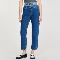 Sandro Paris Vaqueiros-Calça Jeans Mom Fit Trompe L'Oeil