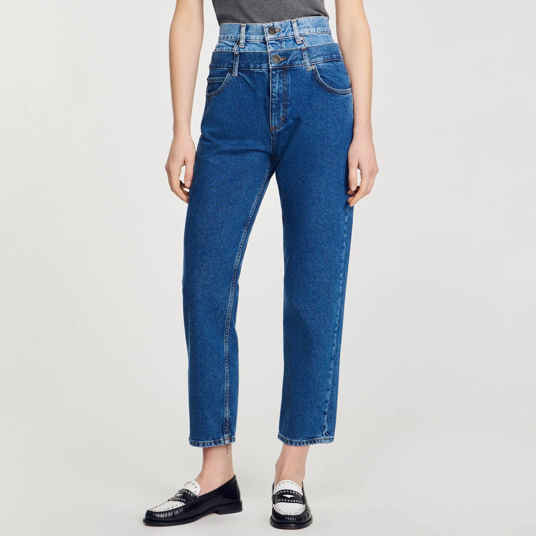 Sandro Paris Vaqueiros-Calça Jeans Mom Fit Trompe L'Oeil