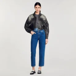 Sandro Paris Vaqueiros-Calça Jeans Mom Fit Trompe L'Oeil