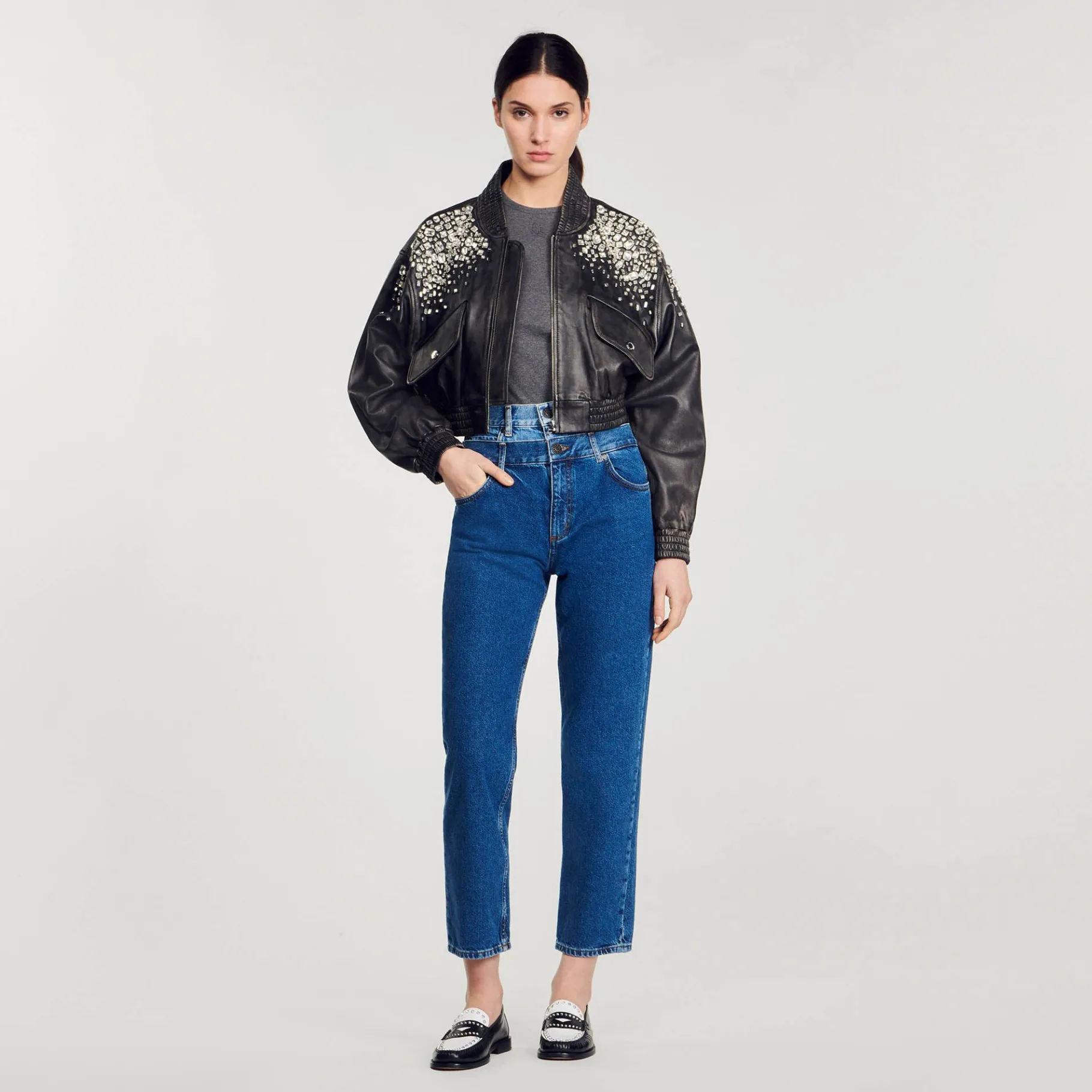 Sandro Paris Vaqueiros-Calça Jeans Mom Fit Trompe L'Oeil