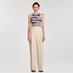 Sandro Paris Se Adequa-Calça Listrada Fluida E Larga