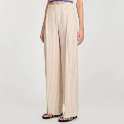 Sandro Paris Se Adequa-Calça Listrada Fluida E Larga