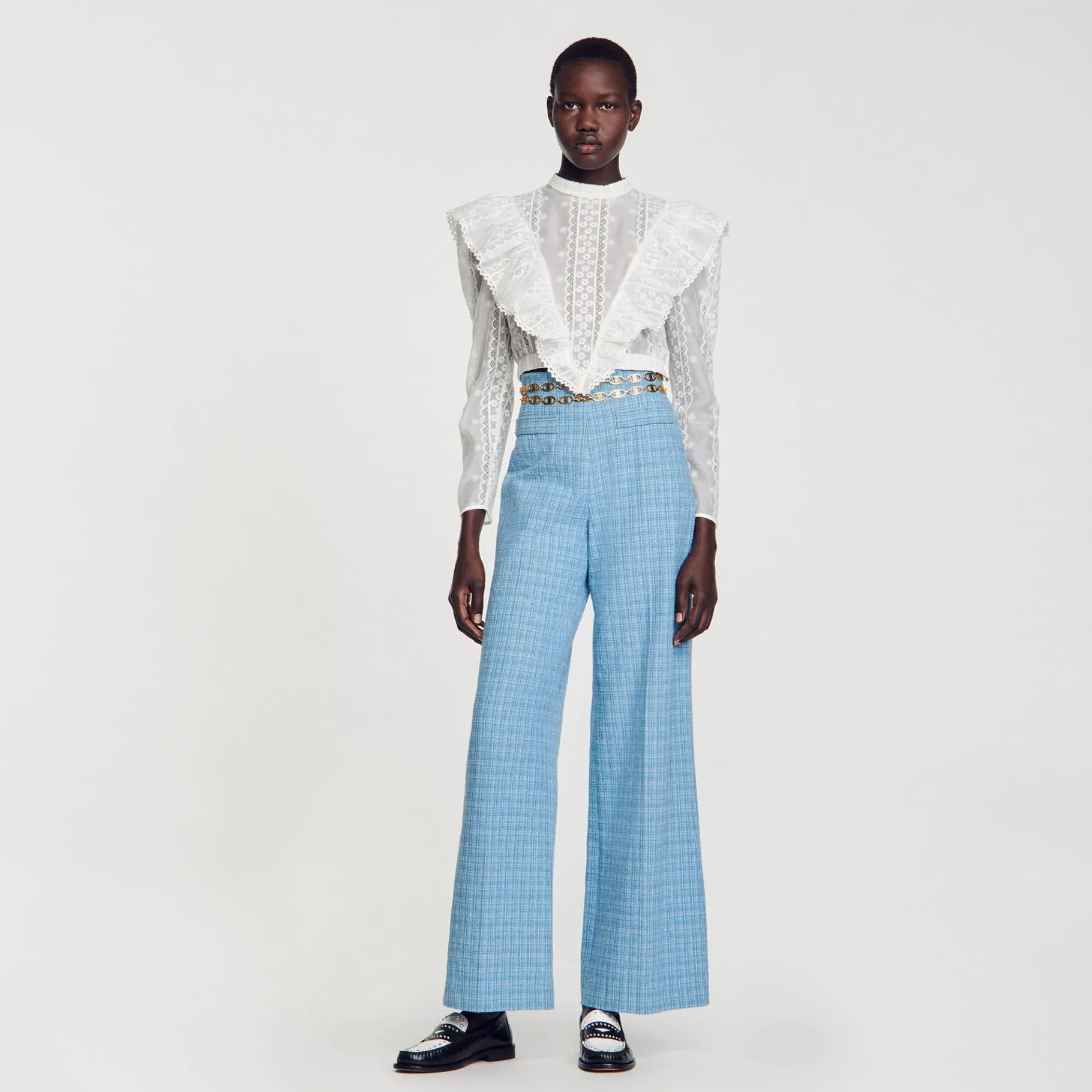 Sandro Paris Se Adequa-Calças Largas De Tweed