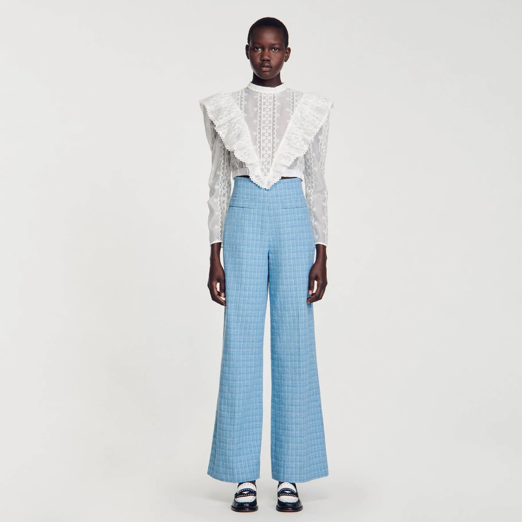 Sandro Paris Se Adequa-Calças Largas De Tweed