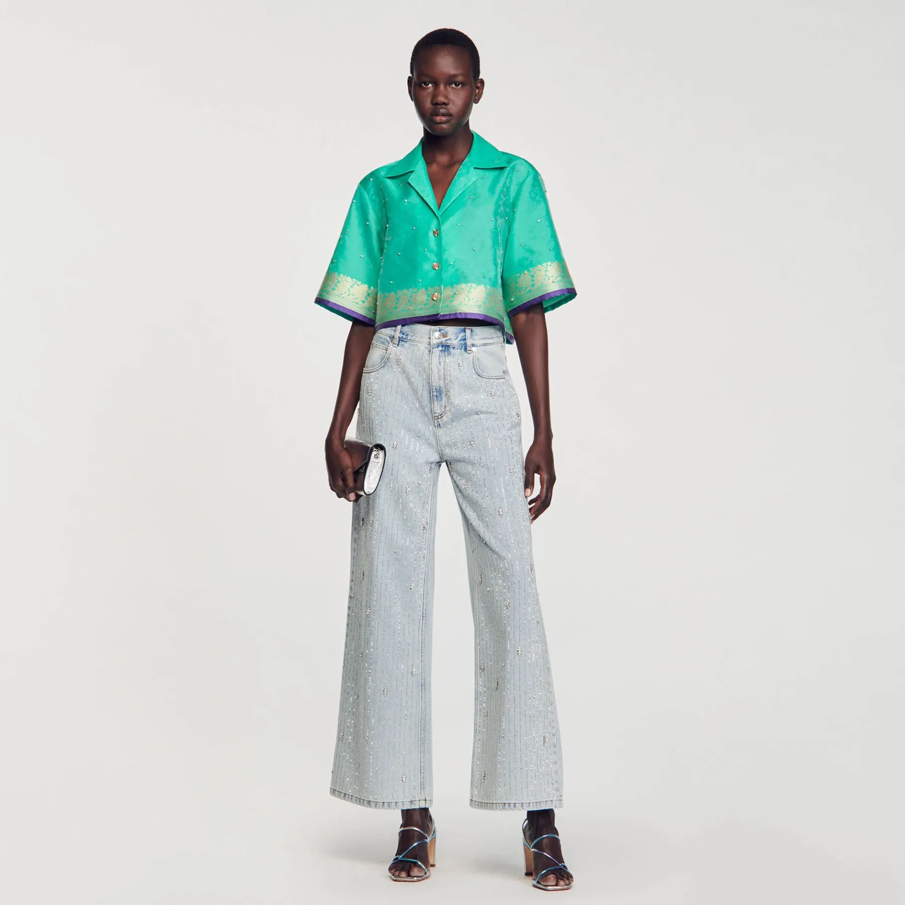 Sandro Paris Tops E Camisas-Camisa Curta Jacquard Com Strass