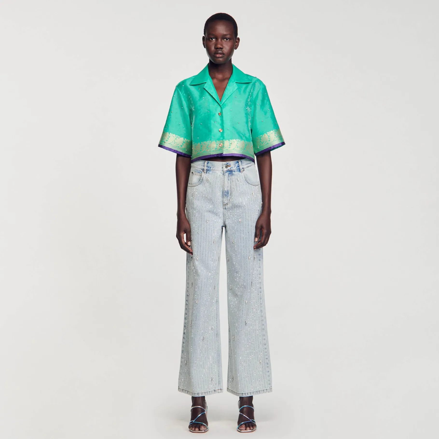 Sandro Paris Tops E Camisas-Camisa Curta Jacquard Com Strass