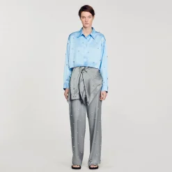 Sandro Paris Conjuntos-Camisa De Cetim Decorada Com Strass