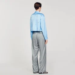 Sandro Paris Conjuntos-Camisa De Cetim Decorada Com Strass