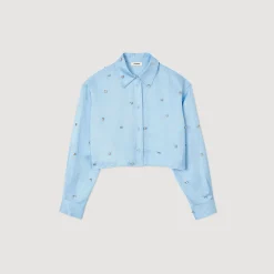 Sandro Paris Conjuntos-Camisa De Cetim Decorada Com Strass
