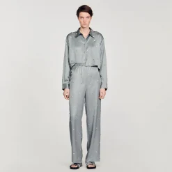 Sandro Paris Conjuntos-Camisa De Cetim Decorada Com Strass