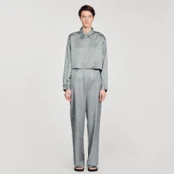 Sandro Paris Conjuntos-Camisa De Cetim Decorada Com Strass