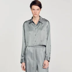 Sandro Paris Conjuntos-Camisa De Cetim Decorada Com Strass