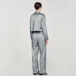 Sandro Paris Conjuntos-Camisa De Cetim Decorada Com Strass