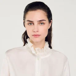 Sandro Paris Tops E Camisas-Camisa De Seda Com Gola Franzida