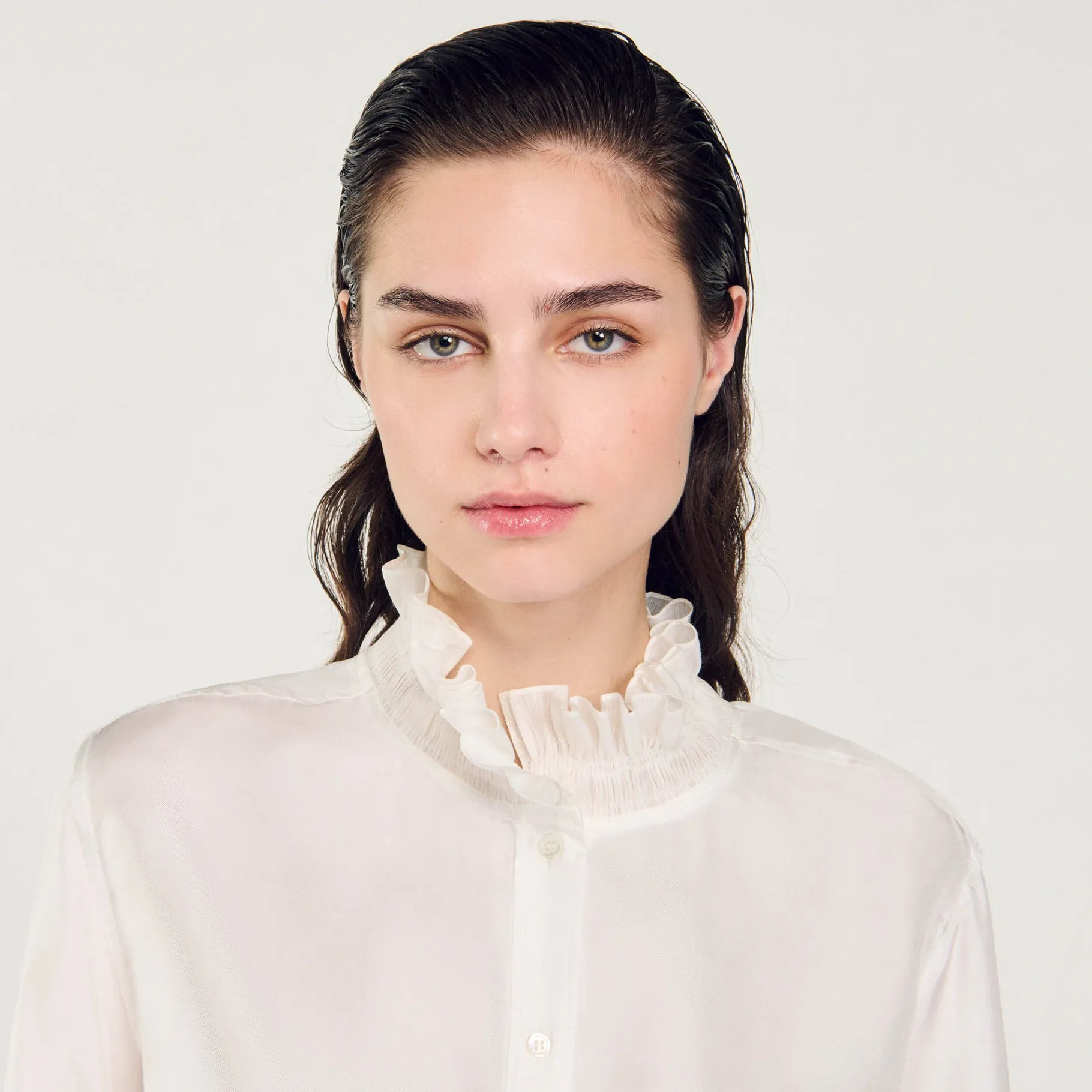 Sandro Paris Tops E Camisas-Camisa De Seda Com Gola Franzida