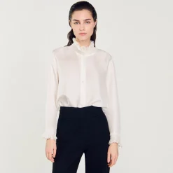 Sandro Paris Tops E Camisas-Camisa De Seda Com Gola Franzida