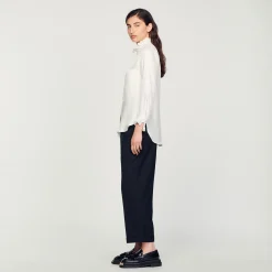 Sandro Paris Tops E Camisas-Camisa De Seda Com Gola Franzida