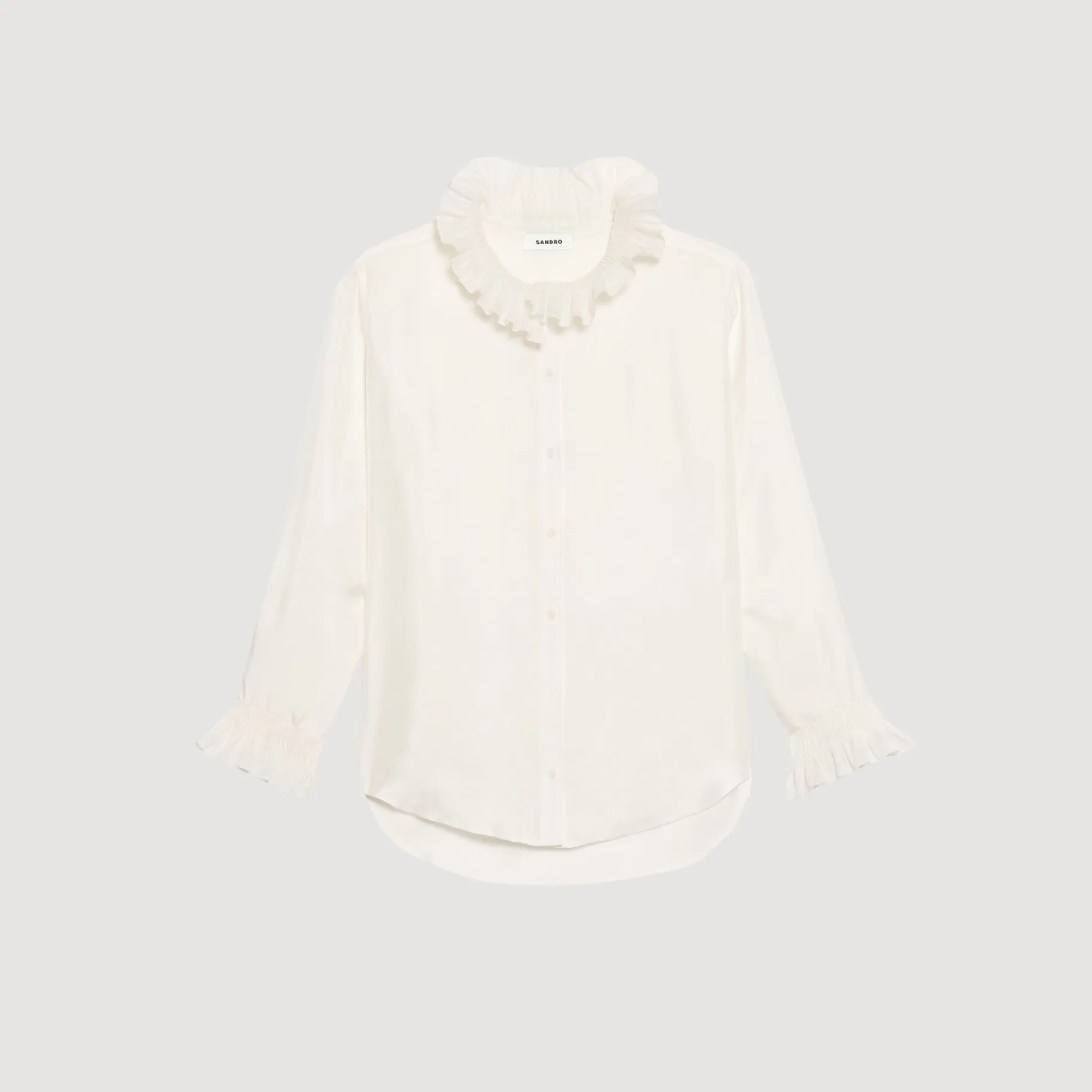 Sandro Paris Tops E Camisas-Camisa De Seda Com Gola Franzida