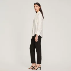 Sandro Paris Tops E Camisas-Camisa De Seda, Gola Bordada E Plissada