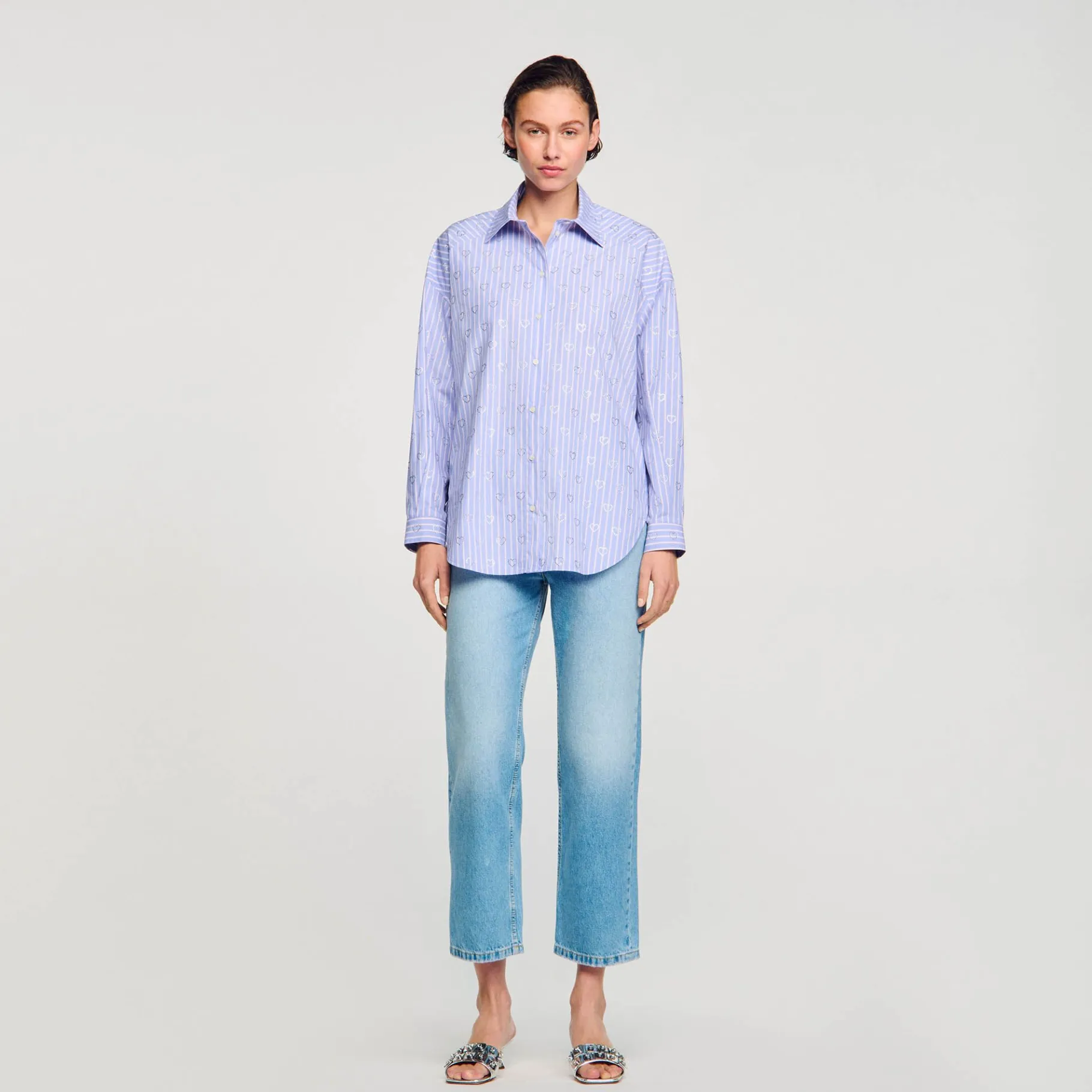 Sandro Paris Tops E Camisas-Camisa Decorada Com Coracoes De Strass