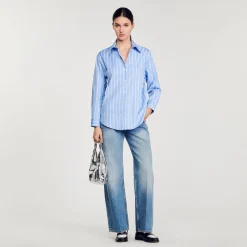 Sandro Paris Tops E Camisas-Camisa Listrada Com Renda Nas Costas