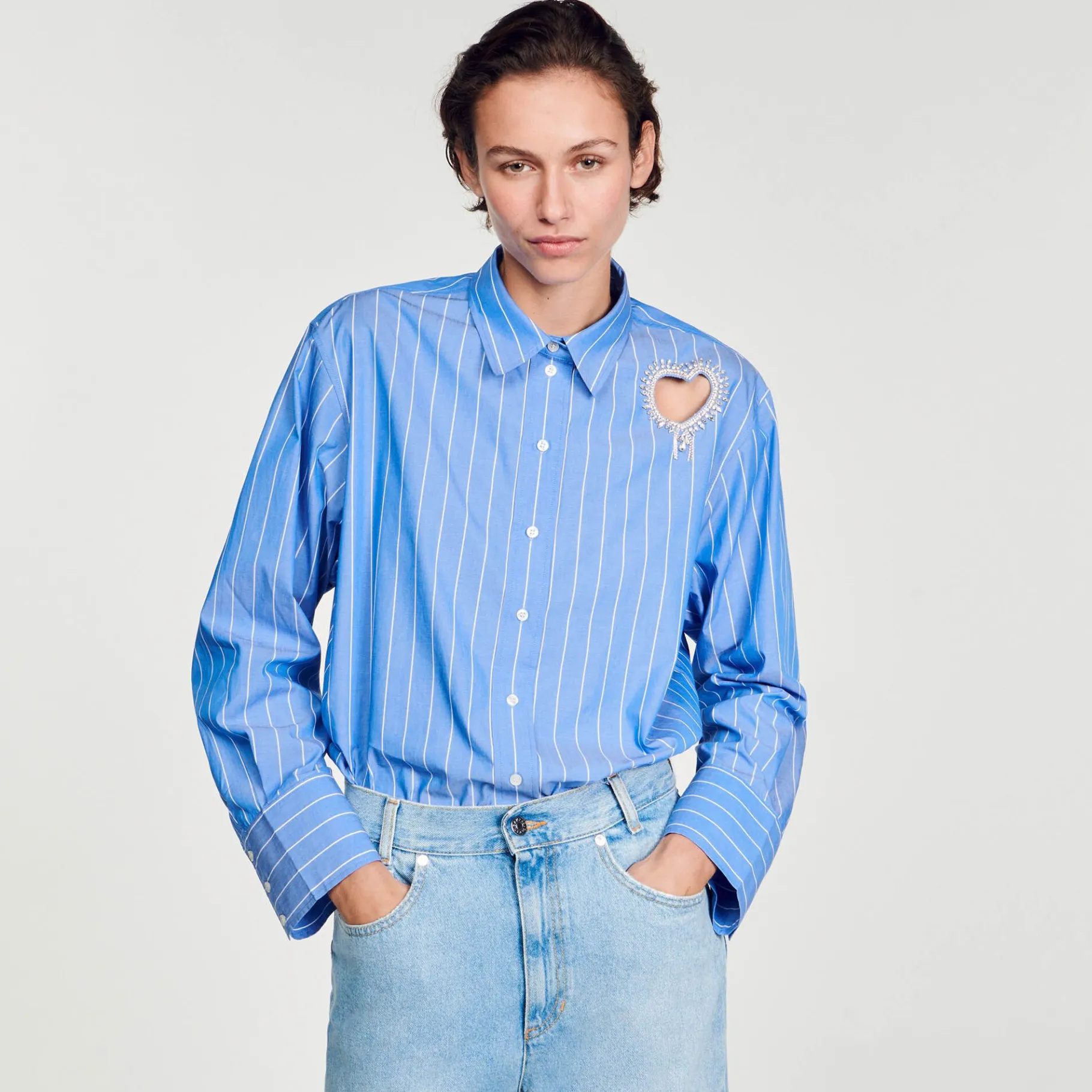 Sandro Paris Tops E Camisas-Camisa Listrada E Coracao De Diamante