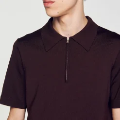 Sandro Paris Camisetas E Pólos-Camisa Polo De Malha Com Gola Com Ziper