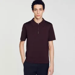 Sandro Paris Camisetas E Pólos-Camisa Polo De Malha Com Gola Com Ziper