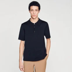 Sandro Paris Camisetas E Pólos-Camisa Polo De Malha Com Gola Com Ziper