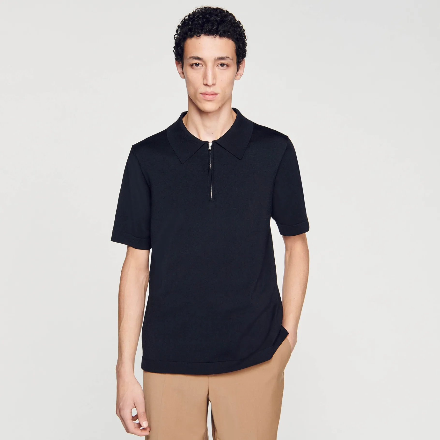 Sandro Paris Camisetas E Pólos-Camisa Polo De Malha Com Gola Com Ziper