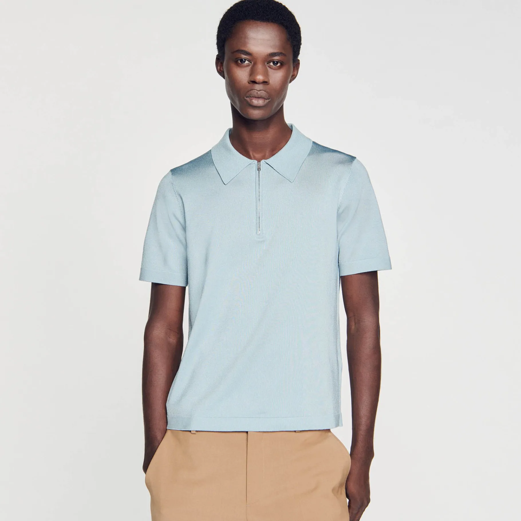 Sandro Paris Camisetas E Pólos-Camisa Polo De Malha Com Gola Com Ziper