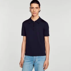 Sandro Paris Camisetas E Pólos-Camisa Polo De Malha Com Gola Com Ziper