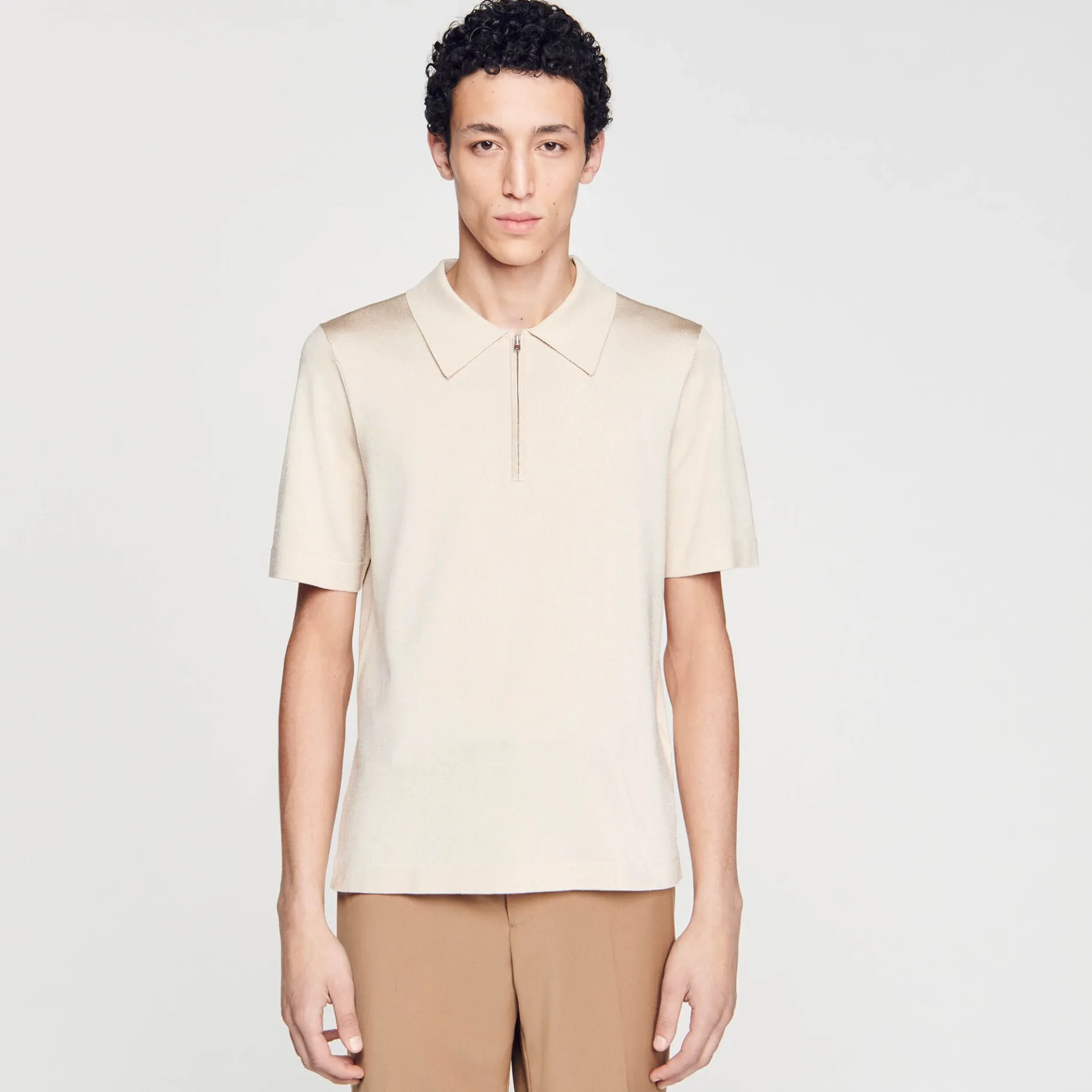 Sandro Paris Camisetas E Pólos-Camisa Polo De Malha Com Gola Com Ziper