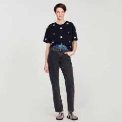 Sandro Paris Camisetas-Camiseta Com Flores De Lantejoulas