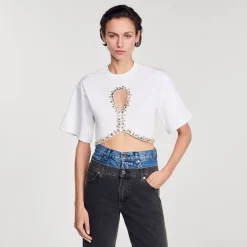 Sandro Paris Camisetas-Camiseta Curta Com Strass