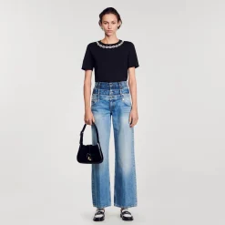 Sandro Paris Camisetas-Camiseta De Algodao Organico, Gola Joia