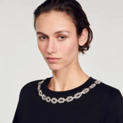 Sandro Paris Camisetas-Camiseta De Algodao Organico, Gola Joia